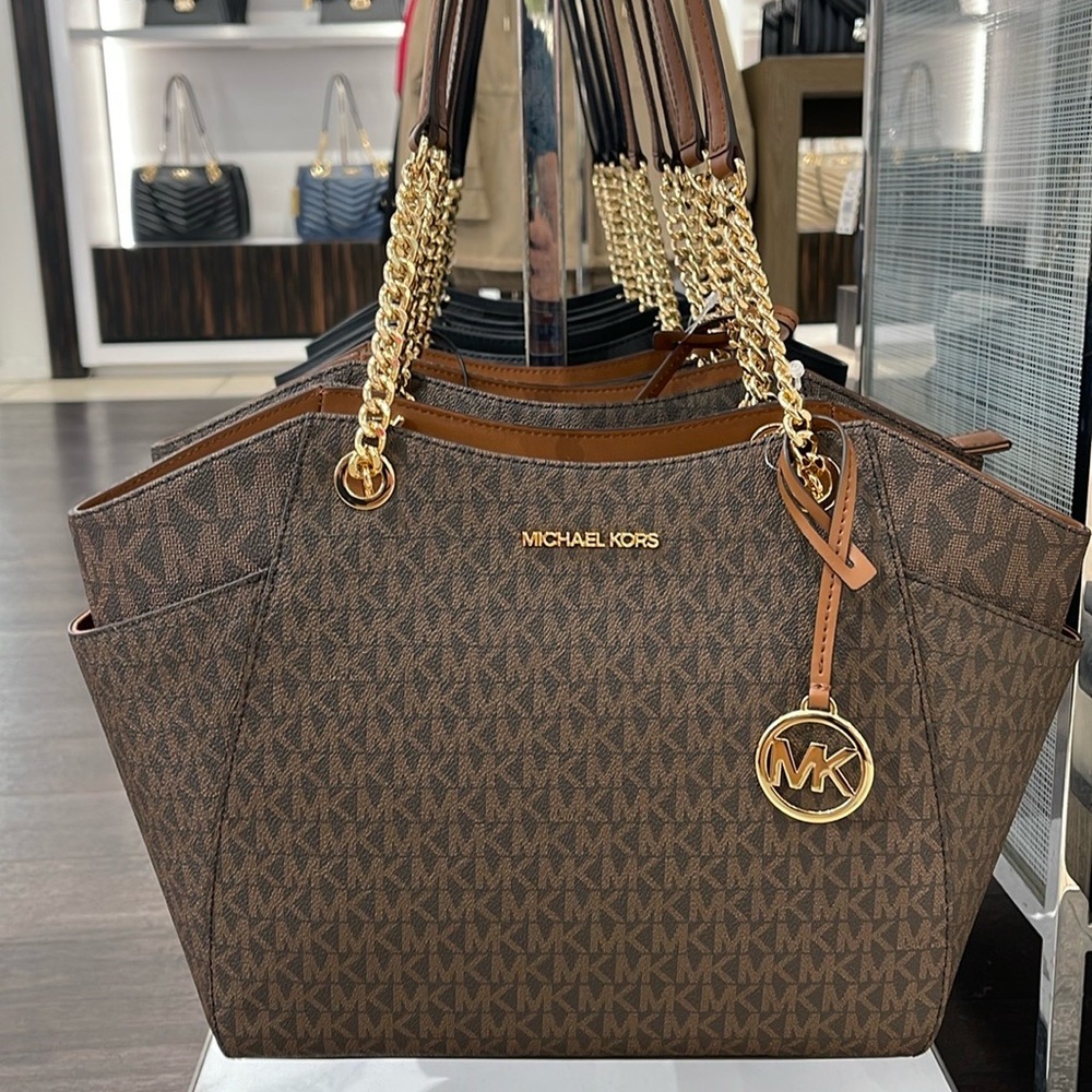 MICHAEL KORS LG CHAIN SHLDR TOTE BROWN NWT - Picture 4 of 16